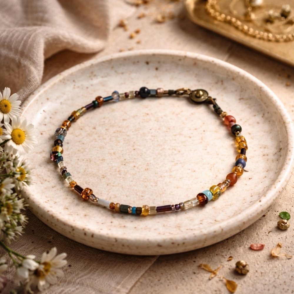 Vintage Artisan Mixed Glass Bead Necklace Boho Earth Tone Beadwork
